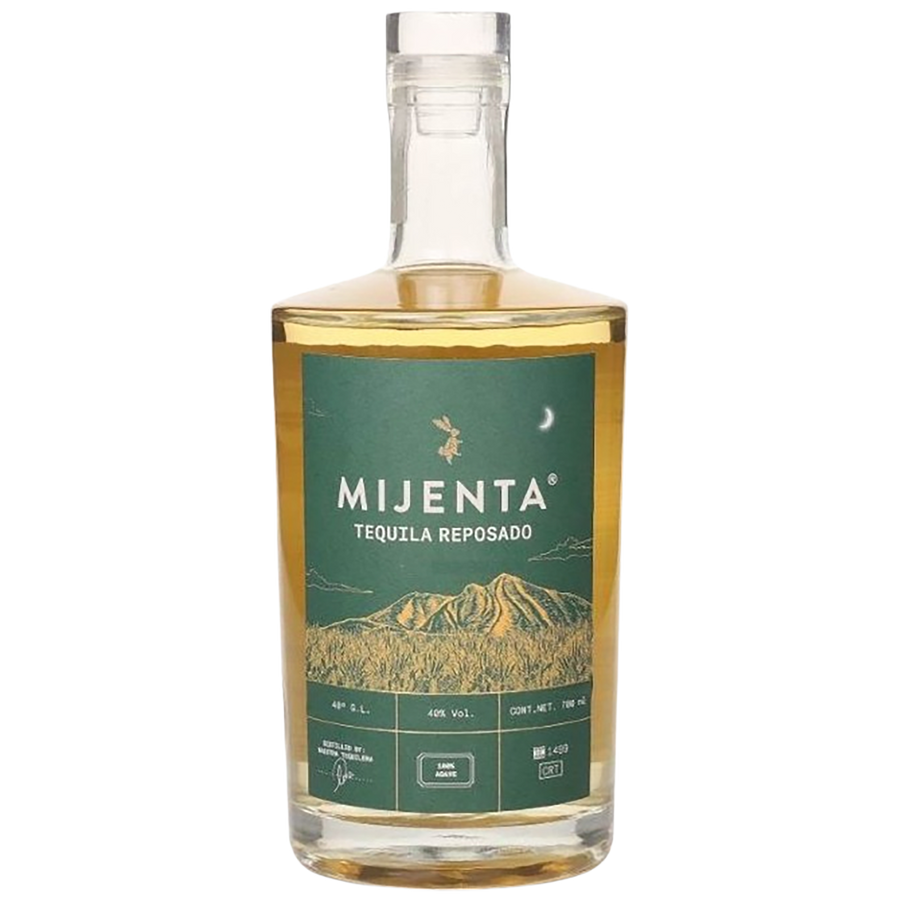 A bottle of Mijenta Reposado Tequila