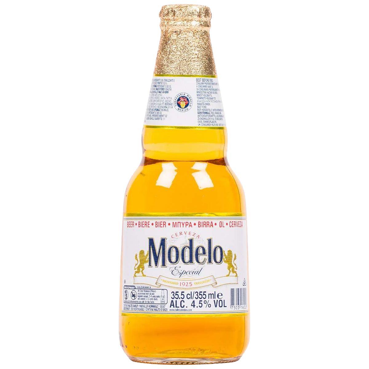 A bottle of Modelo Especial Beer