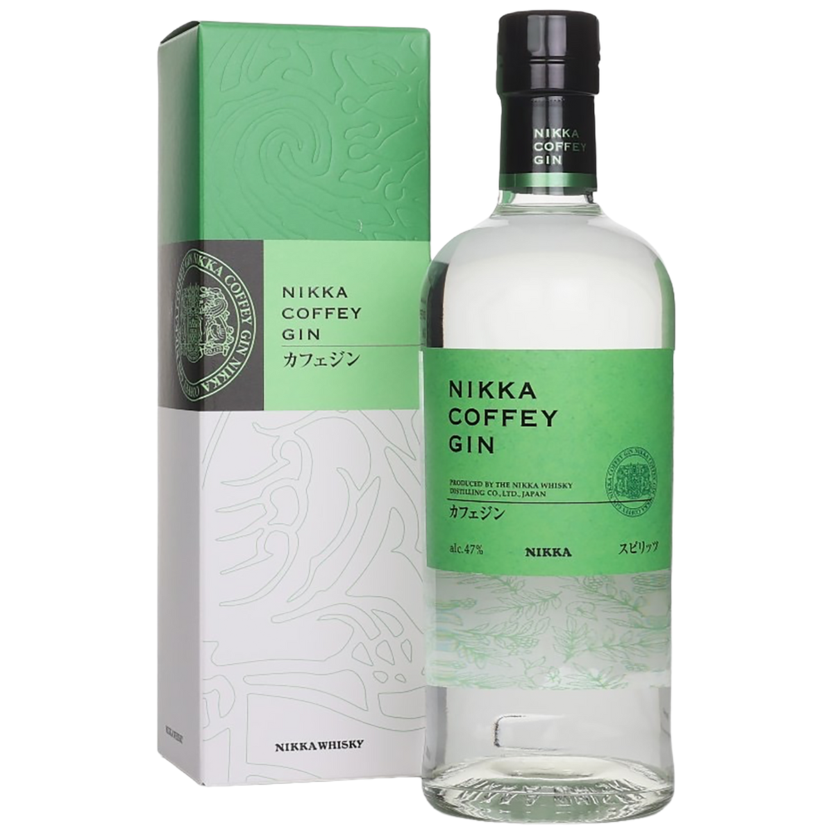 A bottle of Nikka Coffey Gin with a gift box