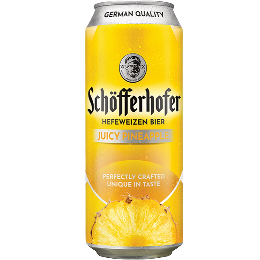 Schöfferhofer Juicy Pineapple beer can on a white background