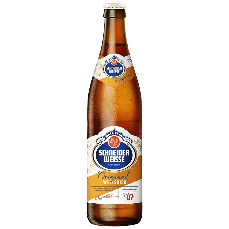 A bottle of Schneider Weisse Original Hefeweizen