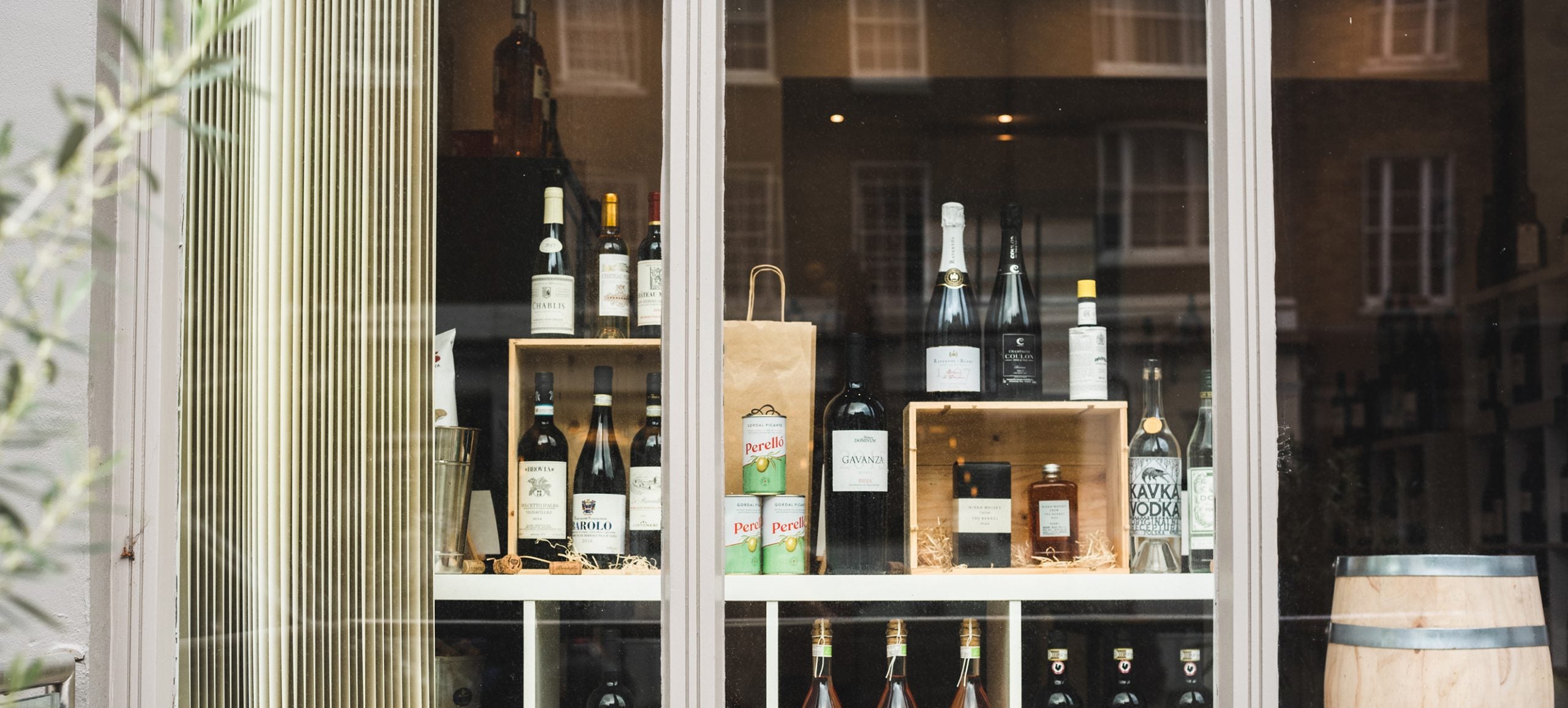 Shop window of Blenheim Vintners in St John's Wood