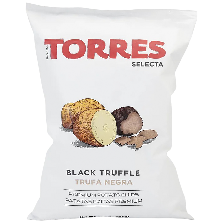 A bag of Torres Black Truffle Potato Crisps