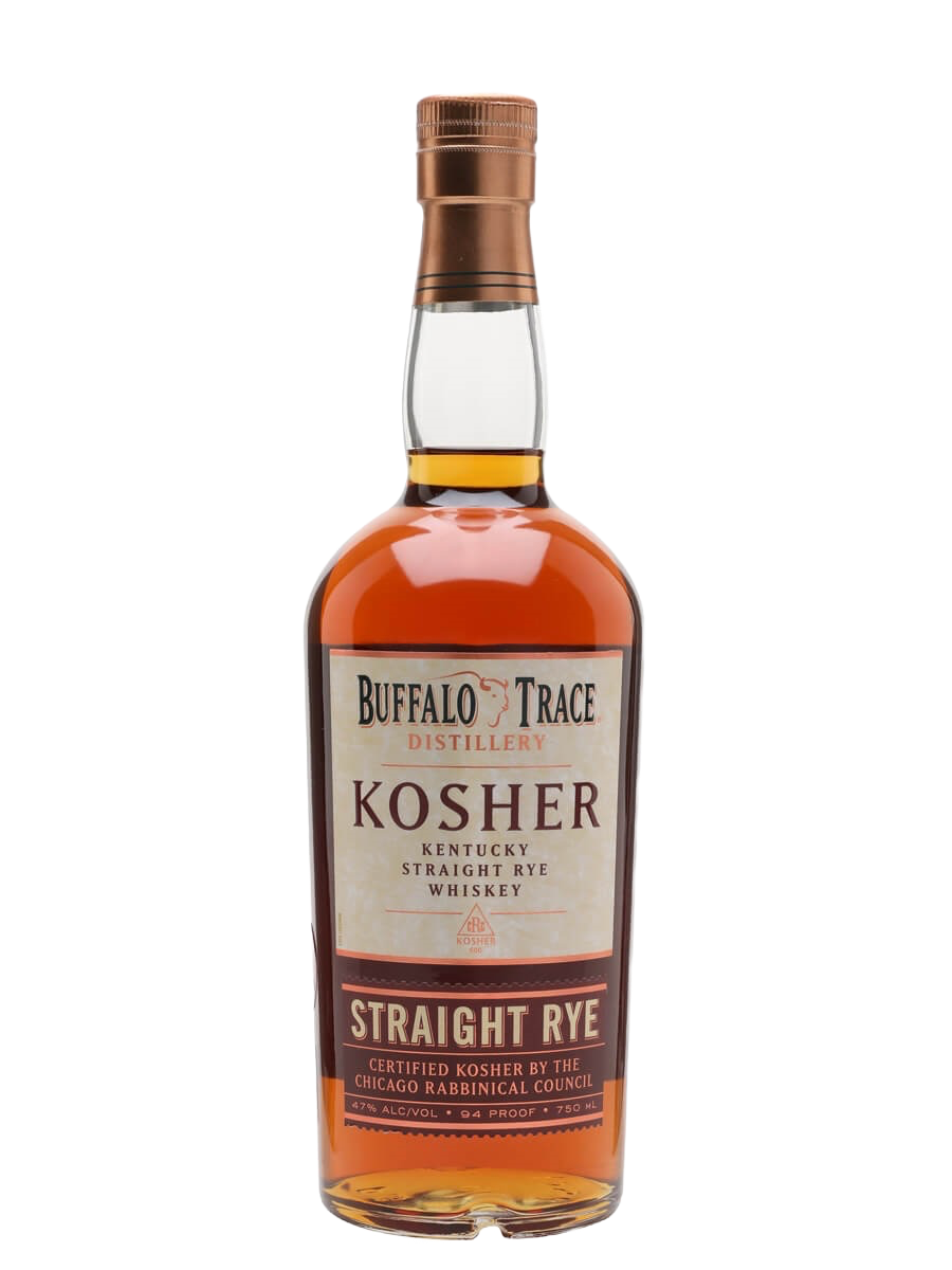 Bottle of Buffalo Trace Kosher Straight Rye Whiskey, available at Blenheim Vintners in St John’s Wood, London NW8.