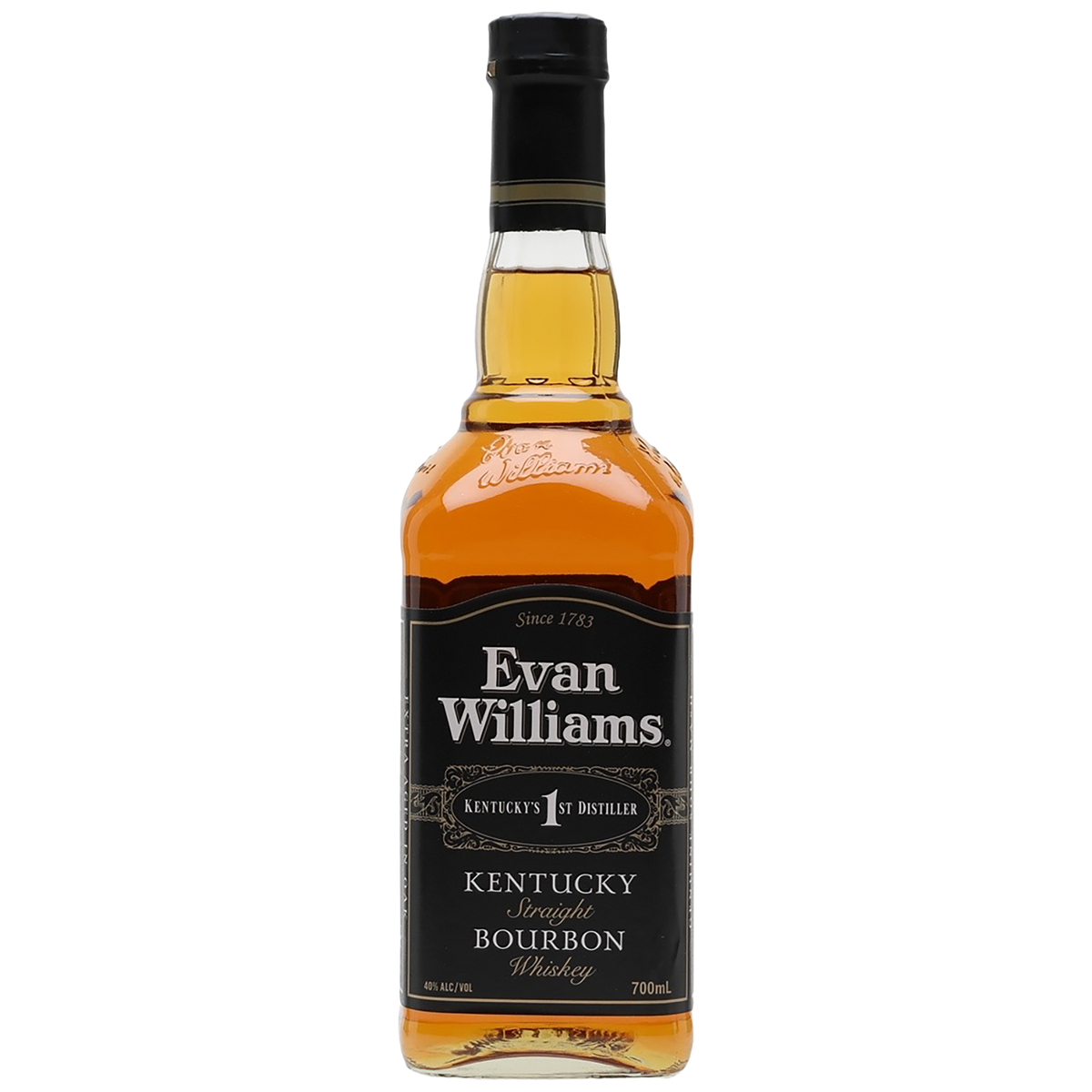 Bottle of Evan Williams Extra Aged Kentucky bourbon from Heaven Hill, available at Blenheim Vintners in St John's Wood London NW8.