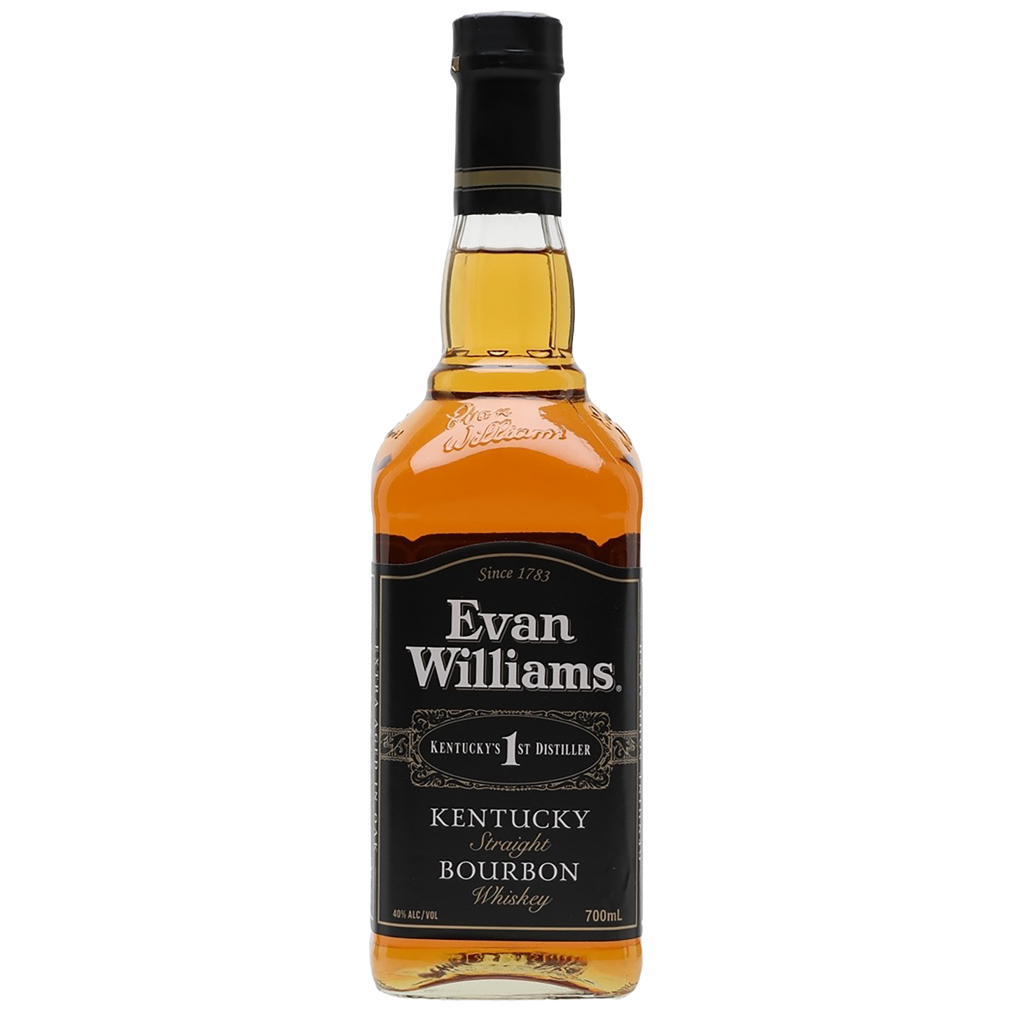 Bottle of Evan Williams Extra Aged Kentucky bourbon from Heaven Hill, available at Blenheim Vintners in St John's Wood London NW8.