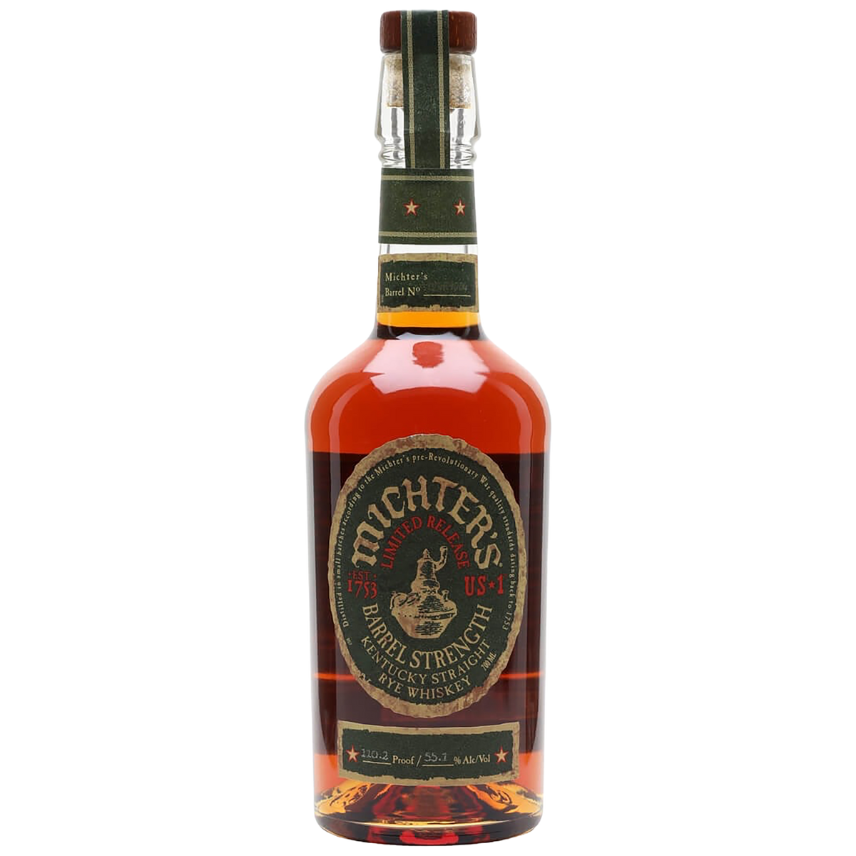 A bottle of allocated Michter's US*1 Barrel Strength Straight Rye 2024 55.2% available at Blenheim Vintners London NW8.55.2%