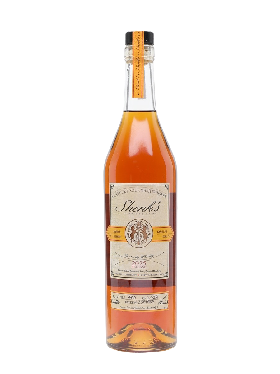 Bottle of Michter’s Shenk’s Homestead Sour Mash Whiskey 2025, available on allocation at Blenheim Vintners in St John’s Wood, London NW8.