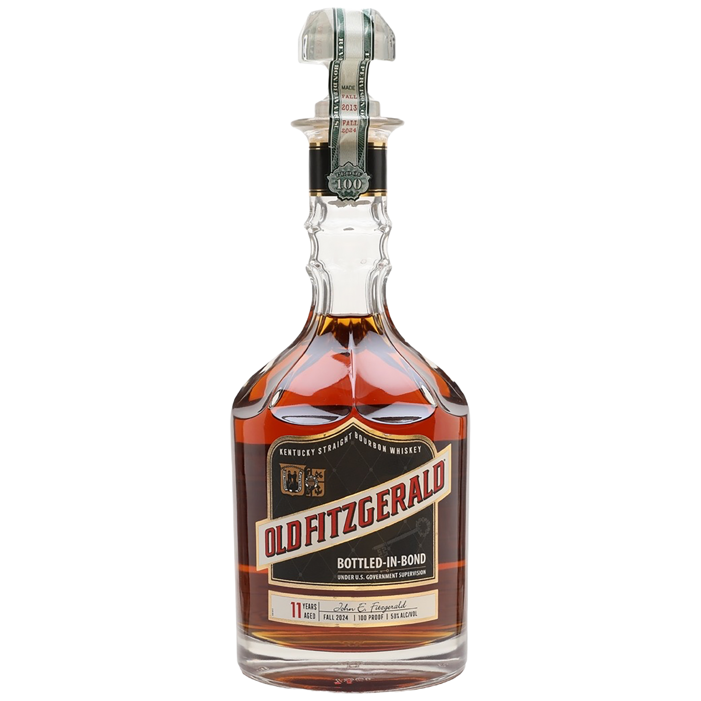 Bottle of Old Fitzgerald Bottled‑in‑Bond 11 Year bourbon in decanter, available on allocation at Blenheim Vintners in St John’s Wood, London NW8.