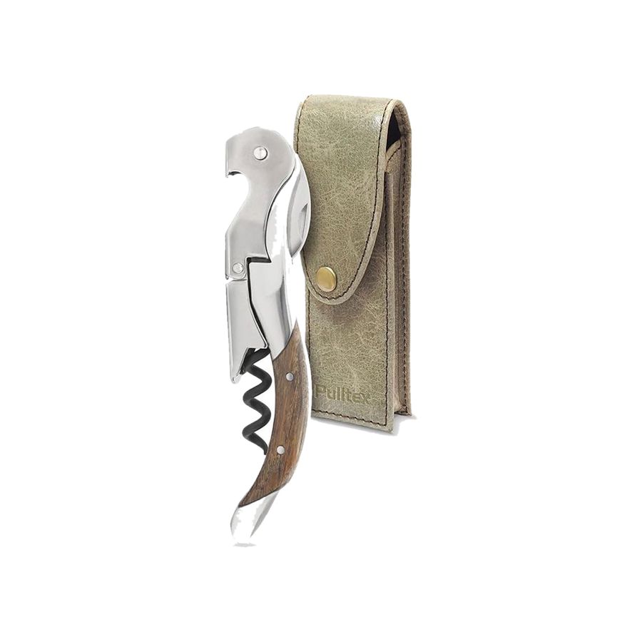 Pulltex Toledo corkscrew with oak handle and leather pouch